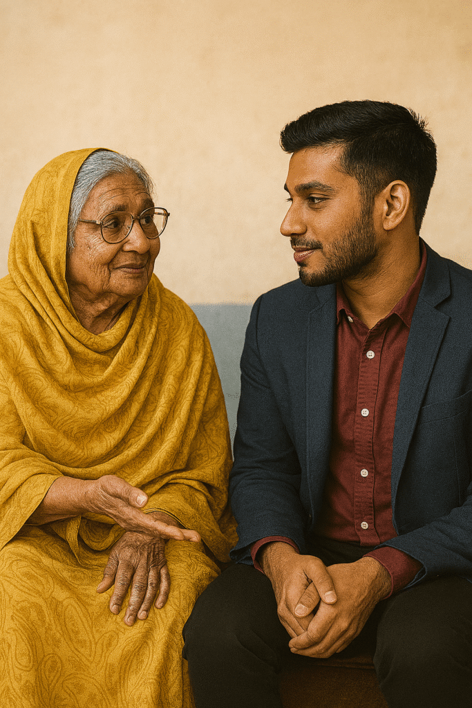 photo of elder and junior conversing